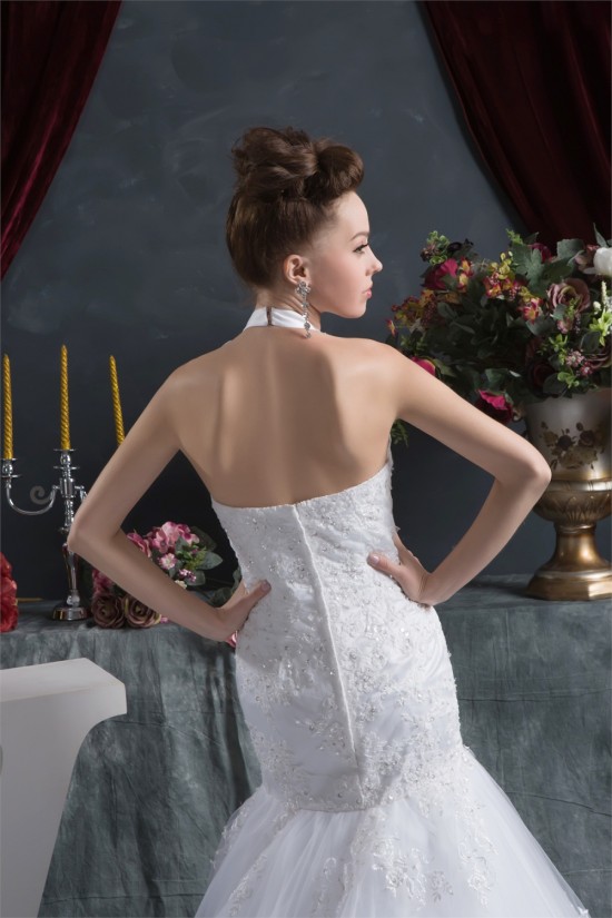 Sleeveless Halter Mermaid/Trumpet Satin Organza Lace Wedding Dresses 2030923 Sleeveless Halter Mermaid/Trumpet Satin Organza Lace Wedding Dresses 2030923