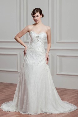 Sleeveless Lace Taffeta Sweetheart A-Line Best Wedding Dresses 2030924