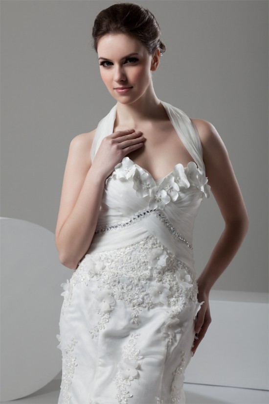 Mermaid/Trumpet Satin Lace Halter Embellished Wedding Dresses 2030925
