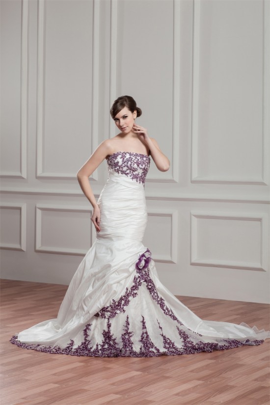 Sleeveless Mermaid/Trumpet Strapless Organza Taffeta Wedding Dresses 2030927