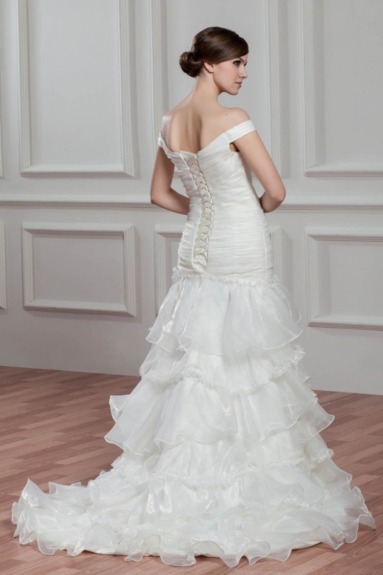 Sleeveless Off-the-Shoulder A-Line Satin Organza Wedding Dresses 2030928