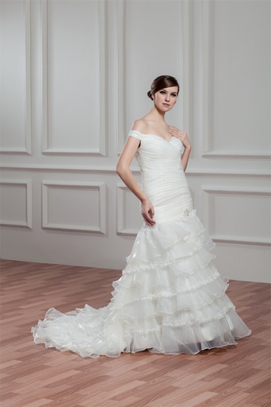 Sleeveless Off-the-Shoulder A-Line Satin Organza Wedding Dresses 2030928