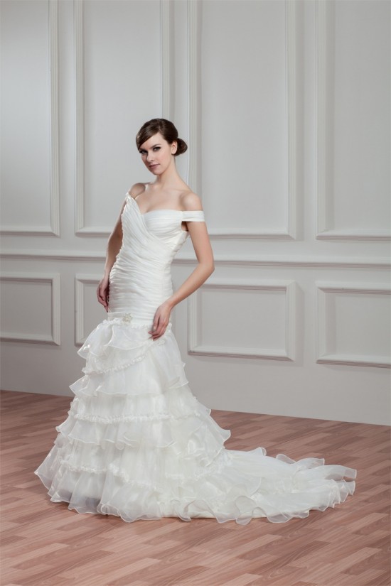 Sleeveless Off-the-Shoulder A-Line Satin Organza Wedding Dresses 2030928 Sleeveless Off-the-Shoulder A-Line Satin Organza Wedding Dresses 2030928