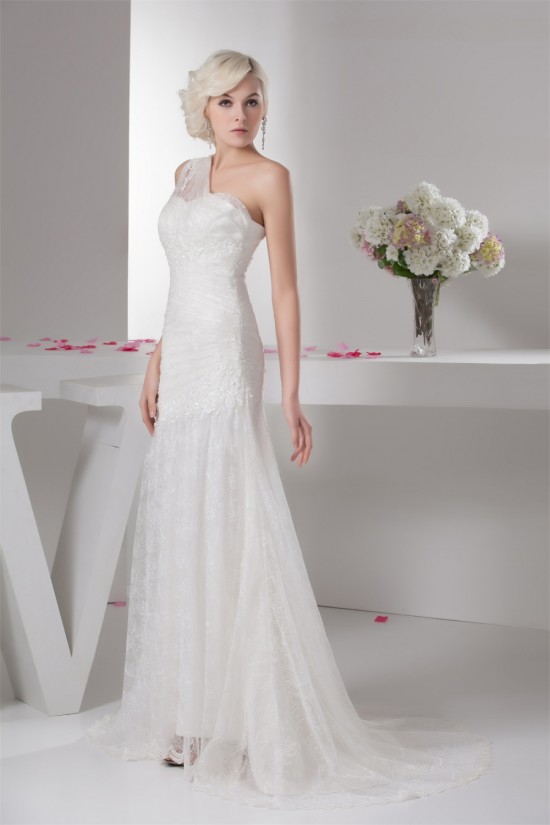 A-Line Sleeveless One-Shoulder Lace Wedding Dresses 2030930 A-Line Sleeveless One-Shoulder Lace Wedding Dresses 2030930