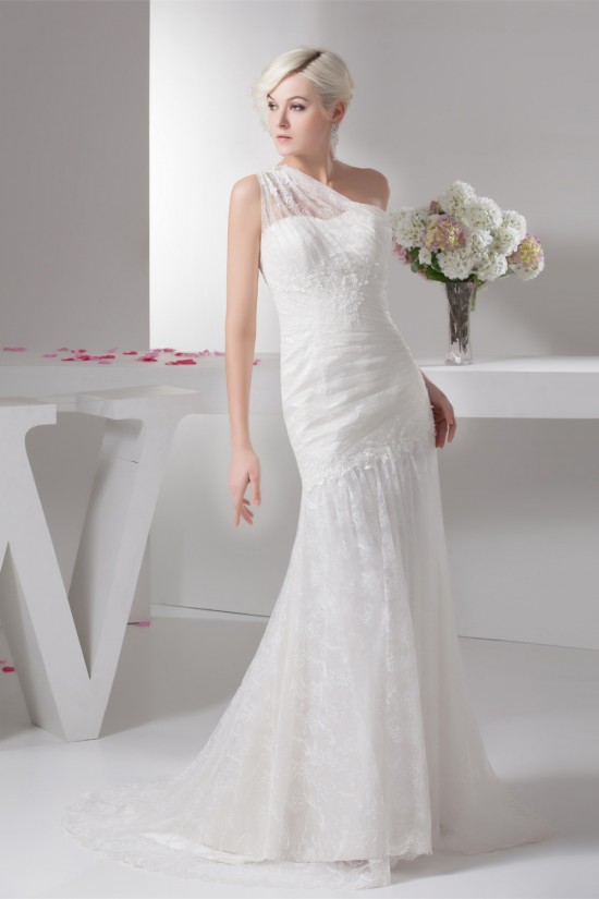 A-Line Sleeveless One-Shoulder Lace Wedding Dresses 2030930 A-Line Sleeveless One-Shoulder Lace Wedding Dresses 2030930