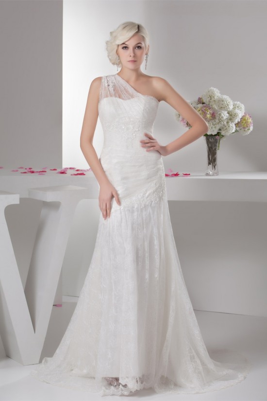 A-Line Sleeveless One-Shoulder Lace Wedding Dresses 2030930 A-Line Sleeveless One-Shoulder Lace Wedding Dresses 2030930