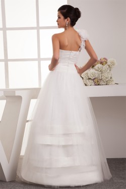 A-Line One-Shoulder Taffeta Netting Floor-Length Wedding Dresses 2030931