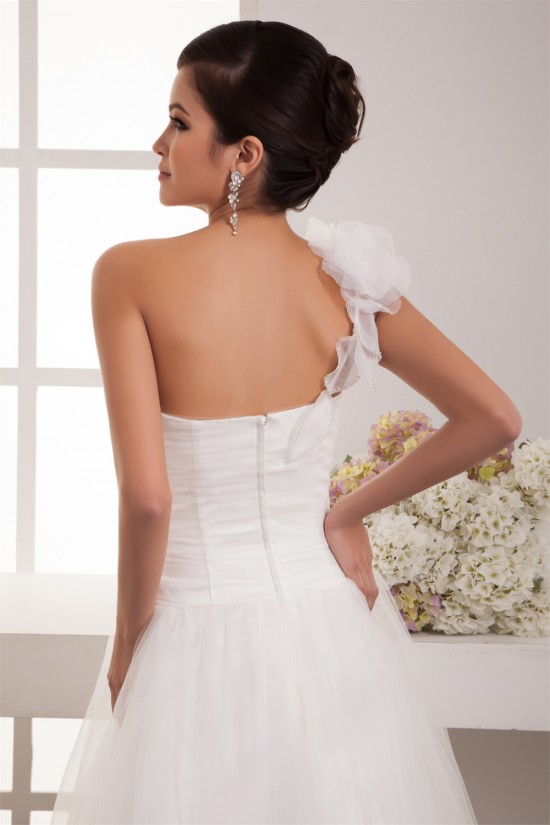 A-Line One-Shoulder Taffeta Netting Floor-Length Wedding Dresses 2030931 A-Line One-Shoulder Taffeta Netting Floor-Length Wedding Dresses 2030931