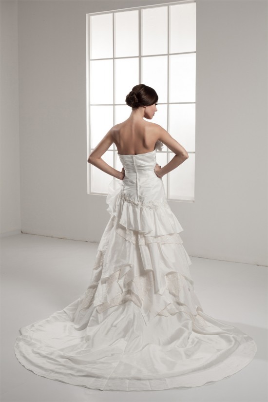 A-Line Strapless Chapel Train Sleeveless Satin Lace Wedding Dresses 2030934 A-Line Strapless Chapel Train Sleeveless Satin Lace Wedding Dresses 2030934
