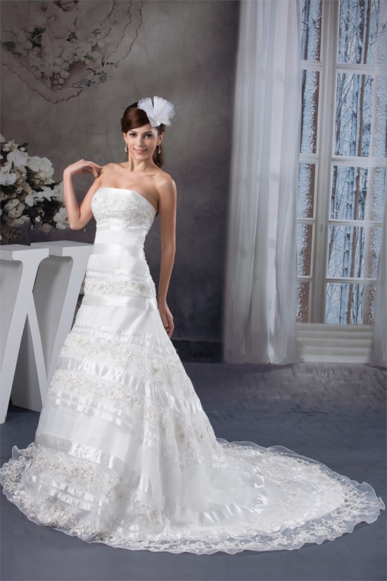 Sleeveless Satin Lace A-Line Strapless Beautiful Wedding Dresses 2030937 Sleeveless Satin Lace A-Line Strapless Beautiful Wedding Dresses 2030937