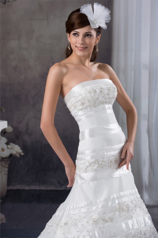 Sleeveless Satin Lace A-Line Strapless Beautiful Wedding Dresses 2030937 Sleeveless Satin Lace A-Line Strapless Beautiful Wedding Dresses 2030937