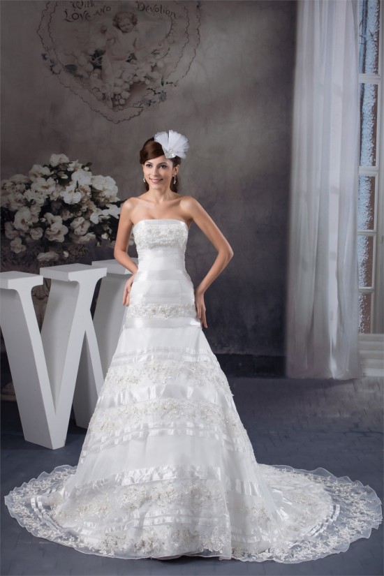 Sleeveless Satin Lace A-Line Strapless Beautiful Wedding Dresses 2030937 Sleeveless Satin Lace A-Line Strapless Beautiful Wedding Dresses 2030937