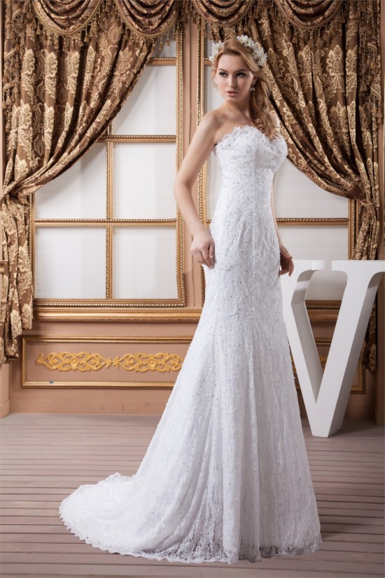 Sleeveless Satin Beaded Lace Mermaid/Trumpet Sweetheart Wedding Dresses 2030938
