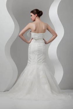 Sleeveless Satin Lace Organza Mermaid/Trumpet Beaded Wedding Dresses 2030940
