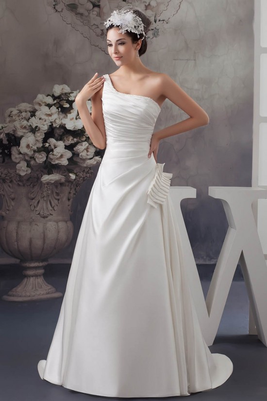 Sleeveless Satin One-Shoulder A-Line Beaded Wedding Dresses 2030941 Sleeveless Satin One-Shoulder A-Line Beaded Wedding Dresses 2030941