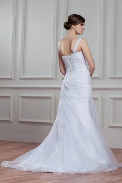 Sleeveless Satin Organza Mermaid/Trumpet Beaded Wedding Dresses 2030942