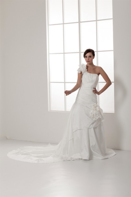 Sleeveless Satin Taffeta A-Line One-Shoulder Wedding Dresses 2030945 Sleeveless Satin Taffeta A-Line One-Shoulder Wedding Dresses 2030945