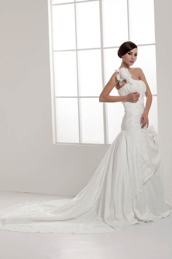 Sleeveless Satin Taffeta A-Line One-Shoulder Wedding Dresses 2030945 Sleeveless Satin Taffeta A-Line One-Shoulder Wedding Dresses 2030945