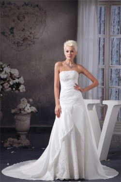A-Line Strapless Sleeveless Satin Taffeta Wedding Dresses 2030946