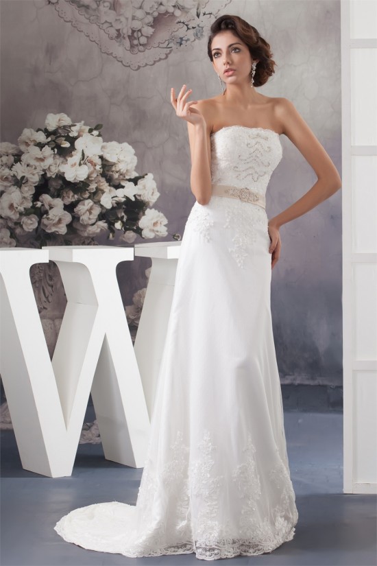 Sheath/Column Strapless Sweep Train Beaded Lace Wedding Dresses 2030950 Sheath/Column Strapless Sweep Train Beaded Lace Wedding Dresses 2030950