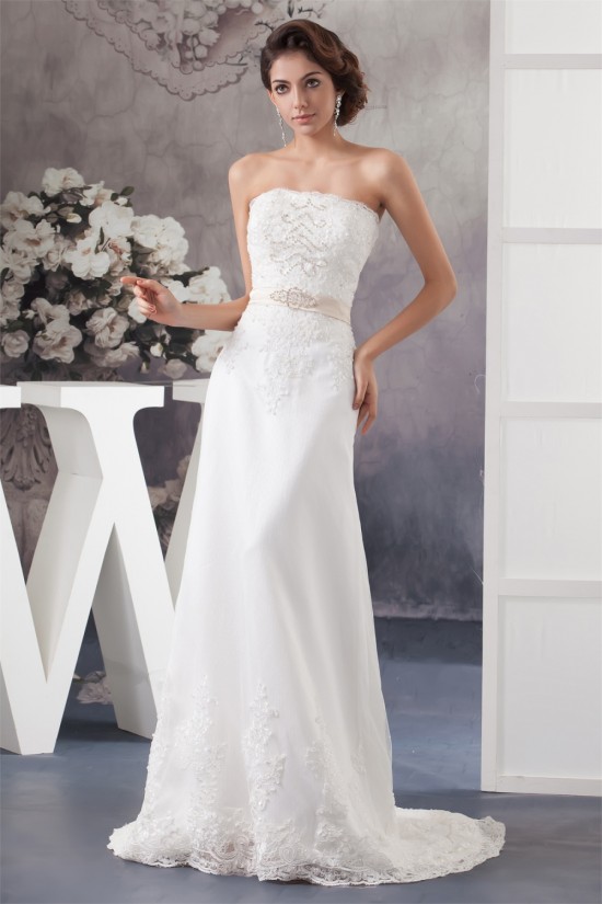 Sheath/Column Strapless Sweep Train Beaded Lace Wedding Dresses 2030950 Sheath/Column Strapless Sweep Train Beaded Lace Wedding Dresses 2030950