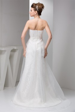 Sleeveless Sheath/Column Strapless Satin Lace Sweet Wedding Dresses 2030952