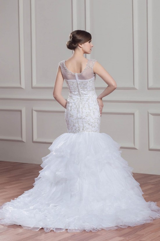 Sleeveless Sheer Mermaid/Trumpet Satin Organza Wedding Dresses 2030953