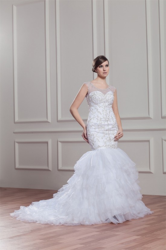 Sleeveless Sheer Mermaid/Trumpet Satin Organza Wedding Dresses 2030953