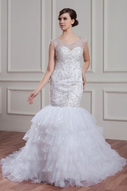 Sleeveless Sheer Mermaid/Trumpet Satin Organza Wedding Dresses 2030953