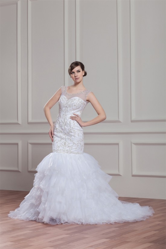Sleeveless Sheer Mermaid/Trumpet Satin Organza Wedding Dresses 2030953