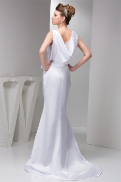 Trumpet/Mermaid Sleeveless Silk like Satin V-Neck Wedding Dresses 2030955