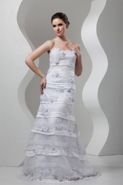 Sleeveless Soft Sweetheart A-Line Satin Organza Embellished Wedding Dresses 2030956