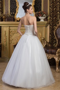 Sleeveless Strapless A-Line Satin Fine Netting Beaded Wedding Dresses 2030960