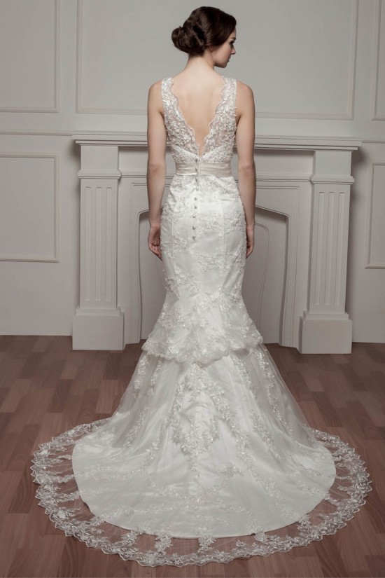 Trumpet/Mermaid V-Neck Beaded Lace Wedding Dresses 2030962 Trumpet/Mermaid V-Neck Beaded Lace Wedding Dresses 2030962
