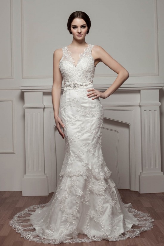 Trumpet/Mermaid V-Neck Beaded Lace Wedding Dresses 2030962 Trumpet/Mermaid V-Neck Beaded Lace Wedding Dresses 2030962