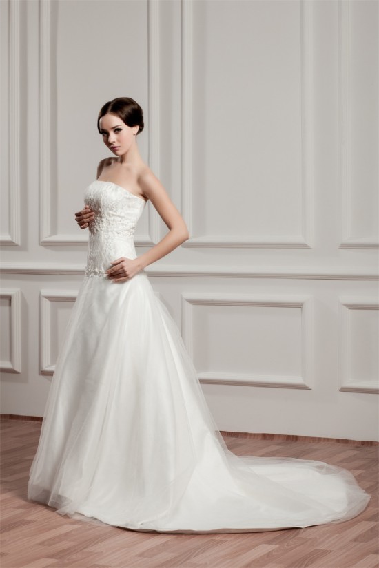 A-Line Sleeveless Strapless Satin Beaded Lace Wedding Dresses 2030963 A-Line Sleeveless Strapless Satin Beaded Lace Wedding Dresses 2030963
