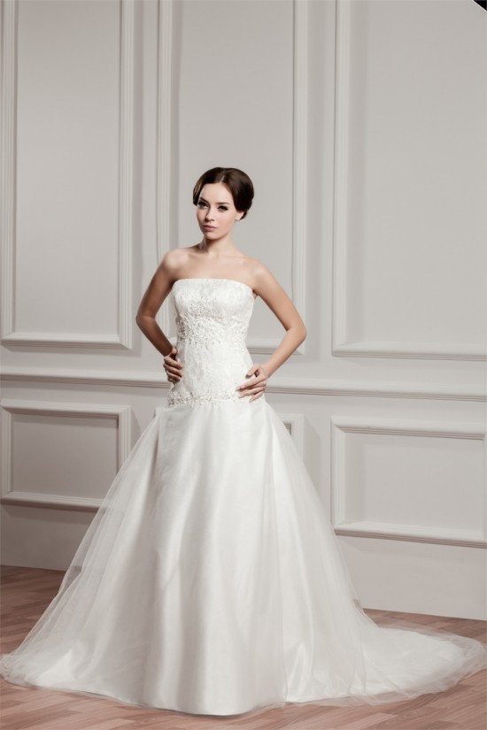 A-Line Sleeveless Strapless Satin Beaded Lace Wedding Dresses 2030963 A-Line Sleeveless Strapless Satin Beaded Lace Wedding Dresses 2030963