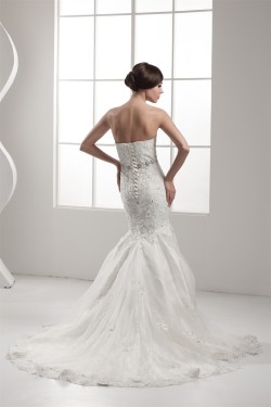 Sleeveless Strapless Satin Mermaid/Trumpet Beaded Lace Wedding Dresses 2030965