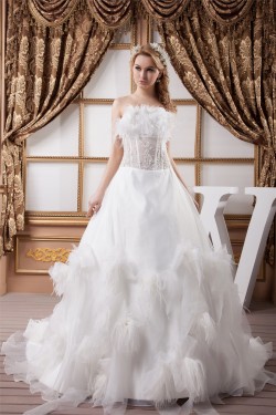 Sleeveless Strapless Satin Organza A-Line Wedding Dresses 2030966