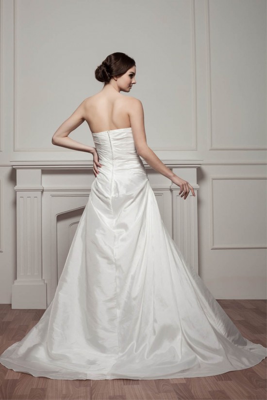 Sleeveless Strapless Satin Taffeta A-Line Beaded Wedding Dresses 2030967