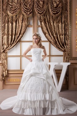 Sleeveless Strapless Satin Taffeta Ball Gown Lace Wedding Dresses 2030969
