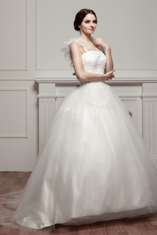 Sleeveless Straps Satin Fine Netting Netting Wedding Dresses 2030971