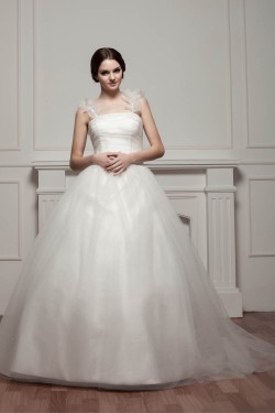 Sleeveless Straps Satin Fine Netting Netting Wedding Dresses 2030971
