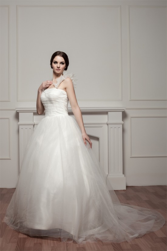 Sleeveless Straps Satin Fine Netting Netting Wedding Dresses 2030971