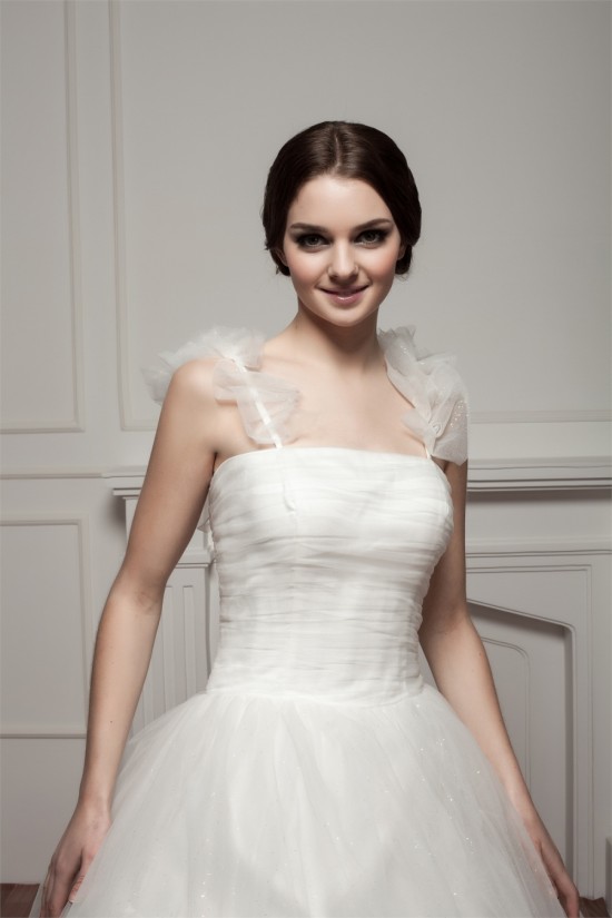 Sleeveless Straps Satin Fine Netting Netting Wedding Dresses 2030971