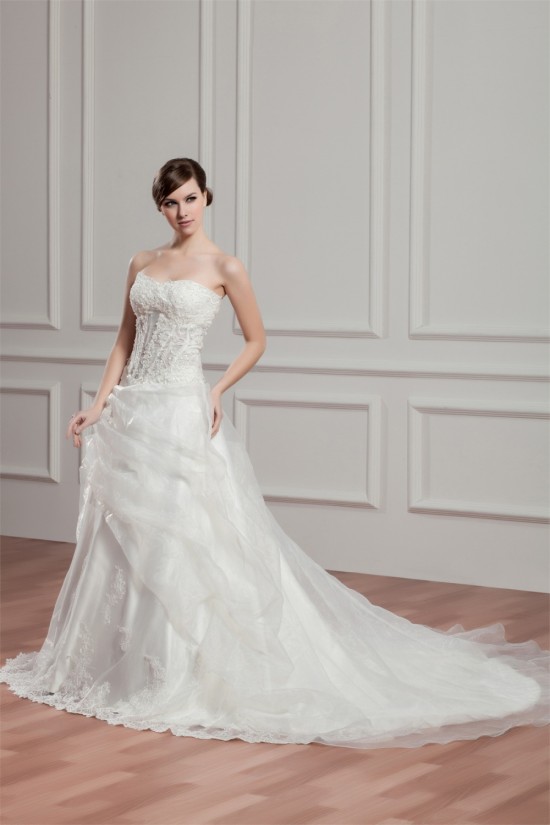 A-Line Satin Lace Beautiful Sleeveless Strapless Wedding Dresses 2030973 A-Line Satin Lace Beautiful Sleeveless Strapless Wedding Dresses 2030973