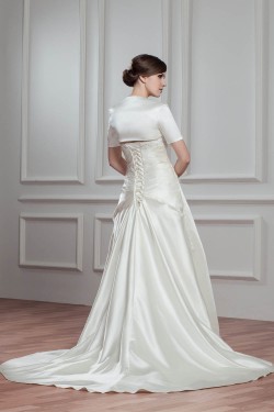 A-Line Strapless Beaded Lace Wedding Dresses with A Short Sleeve Jacket 2030976