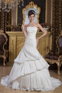 A-Line Strapless Satin Taffeta Sleeveless Wedding Dresses 2030978