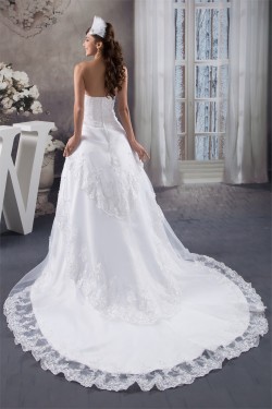 A-Line Strapless Satin Lace Wedding Dresses 2030979