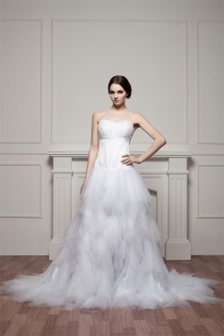 A-Line Strapless Princess Sleeveless Wedding Dresses 2030983